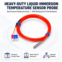 Sensor Suhu Pt100, Probe Suhu Tahan Air & Tahan Minyak, Segel Gulung, Kabel Silikon, Tabung Platinum RTD/Termokopel