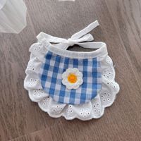 Ensemble chapeau et écharpe pour animaux de compagnie, couvre-tête de poupée de 20 cm, bavoir, petite fleur à carreaux, lingettes anti-salive pour chat et chien, bavoir