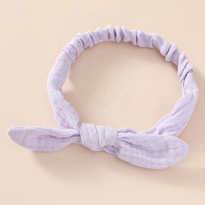 Fascia 2022 in cotone bianco per neonati e bambine in mussola <span class=keywords><strong>Bandana</strong></span> coniglietto con orecchie a forma di coniglietto fasce per <span class=keywords><strong>capelli</strong></span> annodate - Product Image 6