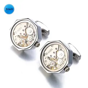 New high-end wholesale Octagon shape movement glass cover cufflinks