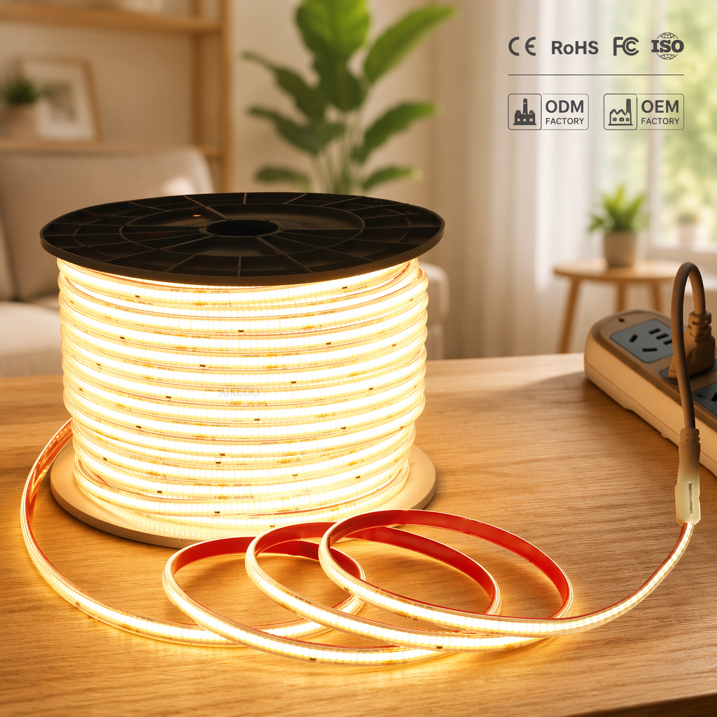 AIKEOU Ip65 Cob Led Strip 220v 110v Outdoor Waterproof Ip68 Led Strip Light Outdoor Waterproof · image 1