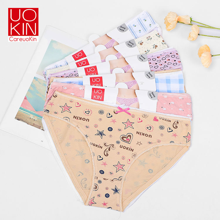 UOKIN Ladies Panties Underwear in Bulk Wholesale Womens Print Flowers Cotton Woman Underwear Wholesale High Quality Combed