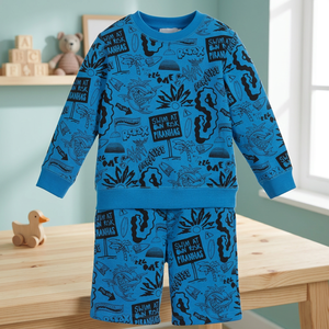 Ensemble de survêtement décontracté 2 pièces <span class=keywords><strong>pour</strong></span> garçons, en molleton 100 % coton bleu uni, personnalisable OEM, haute qualité, trois-quarts, livraison en 7 jours - Product Image 3