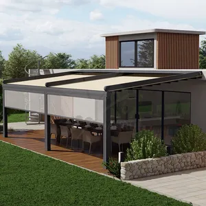 Muebles de jardín exteriores Sombreado Pérgola de aluminio Techo de PVC retráctil Pérgola eléctrica plegable con control remoto