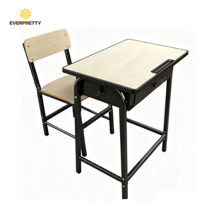 Ensemble <span class=keywords><strong>de</strong></span> mobilier scolaire moderne en métal pour salle <span class=keywords><strong>de</strong></span> classe : table et chaise d'étude individuelles avec crochets et porte-stylo - Product Image 1