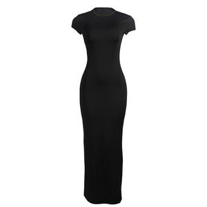 Y402037 abiti <span class=keywords><strong>maniche</strong></span> corte un pezzo Set tinta unita girocollo Pullover gonna Slim Fit glutei avvolti abiti lunghi da festa - Product Image 5