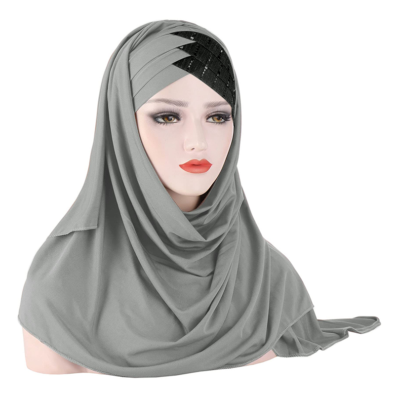 Мусульманский тюрбан с блестками, шапка-хиджаб, длинный хиджаб, исламские головные шарфы, шаль, накидка для женщин и девушек