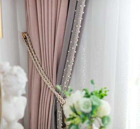 Leichter Luxus Französisch Silber Luxus Vorhang Modell Zimmer Vorhang