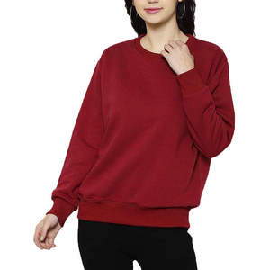 Vente en gros de sweatshirt femme 100% coton tenue décontractée automne/hiver avec logo personnalisé devant couleur unie pull col rond surdimensionné - Product Image 1
