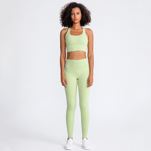 SHINBENE Sujetador deportivo a prueba de golpes para mujer Top Color sólido transpirable gimnasio Leggings Fitness entrenamiento Yoga conjunto para mujer - Product Image 4