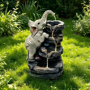Fontaine d'eau en résine à quatre niveaux avec éléphant mignon et pierres empilées, avec lumière LED <span class=keywords><strong>pour</strong></span> la décoration <span class=keywords><strong>de</strong></span> jardin - Product Image 6