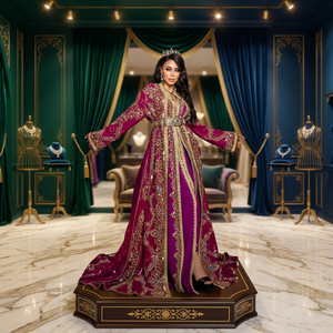 Elegante Vestido Abaya de Poliéster Bordado para Mujer, Largo hasta el Suelo, con Cuello en V Floral, Manga Larga y Dobladillo Acampanado, para Todas las Estaciones, Estilo Medio Oriente - Product Image 2