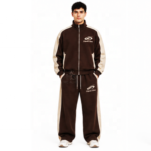 Top Selling Men's Brown Off-<b>white</b> Sustainable Solid Quarter-zip Fleece Streetwear <b>Tracksuit</b> Loose Fit Casual Wear Side Winter - Product Image 1