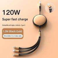 Kabel Data 3-in-2 Pengisian Cepat 6A, Dapat Ditarik, USB Type-C Micro 8-Pin Multi Port untuk Komputer dan Ponsel