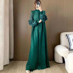 PY 2026 Summer New Arrival Elegant Plus Size Pleated Dress Fashion Casual Long Sleeve Maxi Dress Online Wholesale Shop - Product Image 3