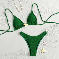 Ensemble bikini triangle scintillant d'été avec décor étoile de mer, dos noué, coupe haute, maillot de bain deux pièces pour la plage