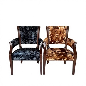 Sillón de Terciopelo Tradicional para Restaurante, Silla de Comedor Acolchada, Estilo Antiguo, Tapicería Azul Oscuro y Marrón - Product Image 1
