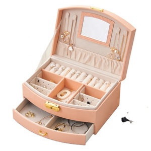 Custom Logo Modern Square Leather Jewelry Packaging Box with Velvet Lining Floor <b>Mirror</b> Drawstring Closure ISO9001 Certified - Product Image 1