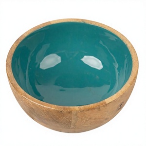 Bol en bois artisanal écologique avec intérieur turquoise, design classique pour les fêtes et la maison, idéal pour servir les aliments - Product Image 1