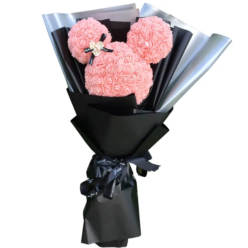 Großhandel Mickey Head Foam Rose Mickey Rose Mickey Bouquet mit Geschenk papier für Freundin Geschenk