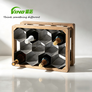 Modern Hexagonal Wooden & Metal Countertop Wine Product Display, Multi-Bottle Home & Bar Wine Storage Rack - Product Image 1