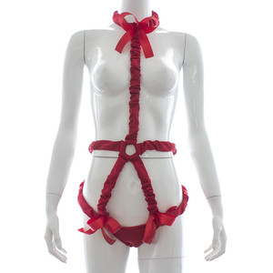 Stock direct d'usine de combinaisons en corde rouge et noire pour le BDSM en plein air, lingerie sexy sauvage et révélatrice avec design sans entrejambe. - Product Image 2
