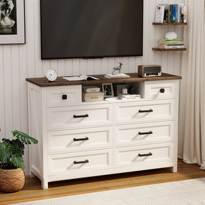 Trắng Tùy Chỉnh Cổ Điển Trang Trại Phong Cách Bằng Gỗ Trang Điểm Vanity Bàn Trang Điểm Tủ Quần Áo Với Gương Cho Phòng Ngủ Với 8 Ngăn Kéo - Product Image 2