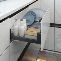 ARTSTEEL Laci Piring Modern yang Dapat Ditarik dengan 2 Rak Multi-Fungsi Soft-Close untuk Piring dan Mangkuk Penyimpanan Kabinet Dapur