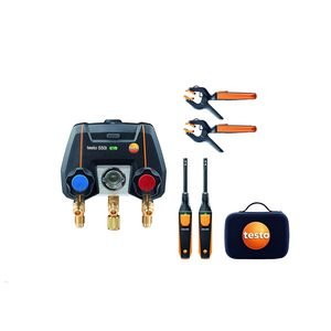 Kit de Manómetro Digital Testo 550i con 2 Termohigrómetros 605i y 2 Termómetros de Abrazadera para Tuberías 115i para Uso en HVAC - Product Image 1