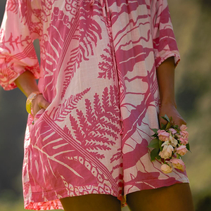New beach print round neck wide-leg <b>short</b> <b>jumpsuit</b> custom breathable linen cotton <b>jumpsuit</b> - Product Image 3