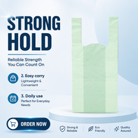 Sacs poubelles compostables et biodégradables en forme de T-shirt, imprimés en héliogravure avec poignées, à rabat supérieur, 1,6 g, grande capacité, 5810, certifiés TUV
