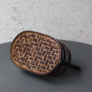 July 7th Rattan Woven Basket Round Handheld Vintage Food <b>Container</b> Kitchen Storage Tea Set Snack Tray <b>Bamboo</b> Craft - Product Image 3