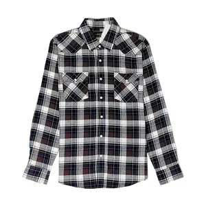 2021 Factory Directly Provide Men'S Plaid Plain 2 Pockets Flannel Shirts