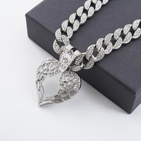 Pendentif Cœur Brisé Doré Sertie de Pierres avec Chaîne Cubaine pour Streetwear Hip Hop et Bijoux Cadeau pour Couples