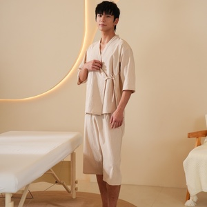 Bata de Baño de Algodón 100% Color Caqui para Hombre y Mujer, Pijama Kimono, Ropa Casual - Product Image 3