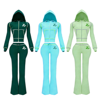 Ensemble de survêtement pour femme en tricot gaufré personnalisé, automne, manches longues, sweat-shirt à fermeture éclair intégrale et pantalon évasé, ensembles de survêtement pour femme