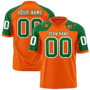 Maillot de football américain personnalisé avec motif étoile sur l'épaule, orange Kelly Green - Product Image 1