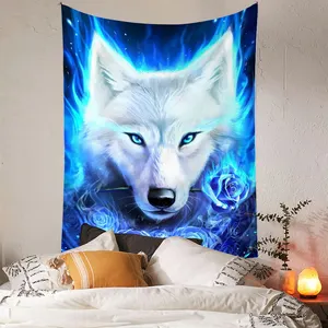 卧室客厅装饰批发狼图案动物艺术印花挂毯