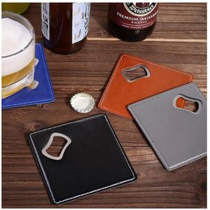 Wholesale Vintage PU Leather Bottle Opener <b>Coaster</b> Multi-functional <b>Drink</b> <b>Coaster</b> Bottle Opener for Beer Stylish Bar Accessory - Product Image 2
