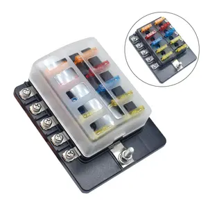 10 Way Blade Fuse Block 10 Circuit Car ATO/ATC Fuse Block with LED Indicator Damp-Proof Protection Cover Sticker for Car Truck