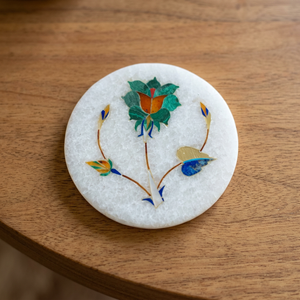 Trending Marble Inlaid Flower <b>Coasters</b> Round Big Slab Natural Stone Waterproof <b>Drink</b> <b>Coaster</b> Set for Luxury Coffee Table Villa - Product Image 1