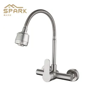 Grosir kran dapur stainless shower-Keran Mandi Dinding 304, Keran Mandi Stainless Steel 360 Tarik Ke Bawah Dingin dan Panas