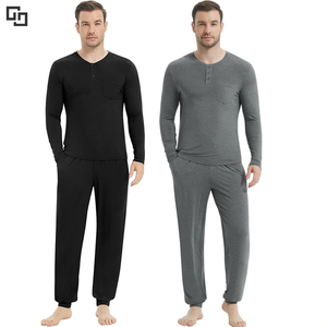 Ensemble <span class=keywords><strong>de</strong></span> pyjamas en coton pour hommes, vêtements <span class=keywords><strong>de</strong></span> nuit Henley à manches longues, pantalon <span class=keywords><strong>de</strong></span> jogging doux, pyjamas Cool Pj Set Bamboo Loungewear Set - Product Image 1