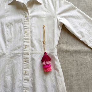Bohemian Fabric Tassel <b>Decor</b> With <b>Pink</b> Layered Fringe For Indoor Hanging Home Accent - Product Image 1