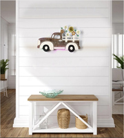 Décor mural en bois suspendu nouvelle forme de voiture de livraison décor mural de fleurs en bois blanc antique pour la vente en gros