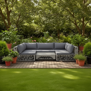 Ensemble de salon de jardin en rotin gris Pe, 6 places, accoudoirs réglables, mobilier de jardin extérieur, design contemporain - Product Image 2