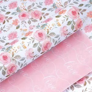 <b>Pink</b> Floral Wrapping Paper 17 In X 16.5 Ft Reversible Love Design For Bridal Shower Valentine's Day Wedding Gift <b>Wrap</b> - Product Image 1