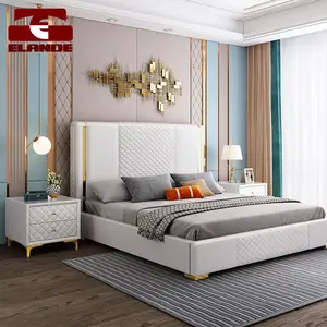 प्रकाश लक्जरी चमड़े बिस्तर आधुनिक सरल डबल ठोस लकड़ी बिस्तर मास्टर बेडरूम 1.8 मीटर भंडारण मुलायम बिस्तर बेडरूम फर्नीचर