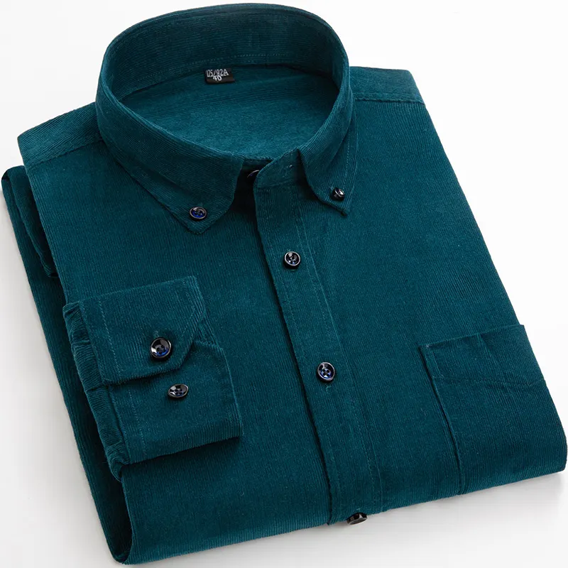 एस ~ 6xl ठोस पुरुषों की शर्ट Pokets शरद ऋतु गुणवत्ता कपास कॉरडरॉय शर्ट लंबी आस्तीन सर्दियों के साथ नियमित रूप से फिट Mens आकस्मिक गर्म शर्ट