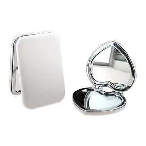 Logo kustom grosir kantong personalisasi dua sisi cermin PU hati saku cermin bulat Mini untuk Makeup anak perempuan